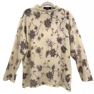 Emanuel Ungaro Women Size 2X Knit Beige Blouse Sweater Pullover Floral Print